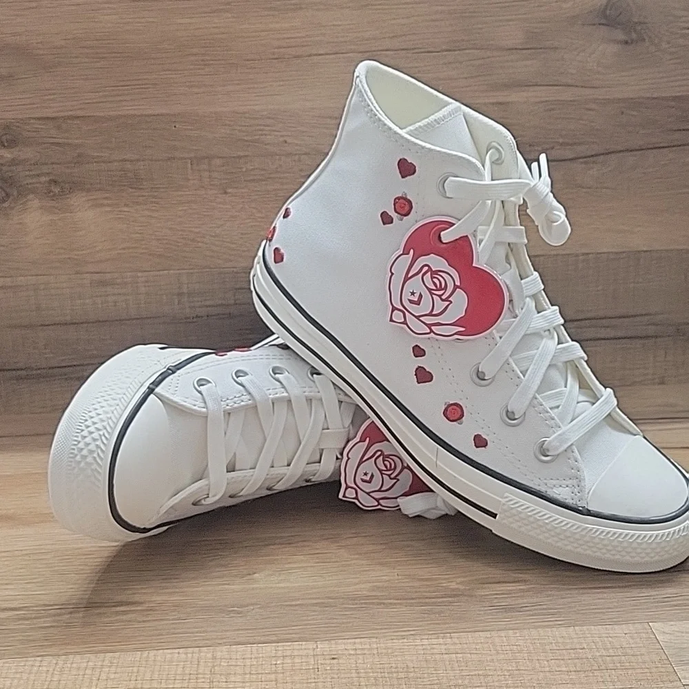 Converse White High-Tops with Red Heart Details